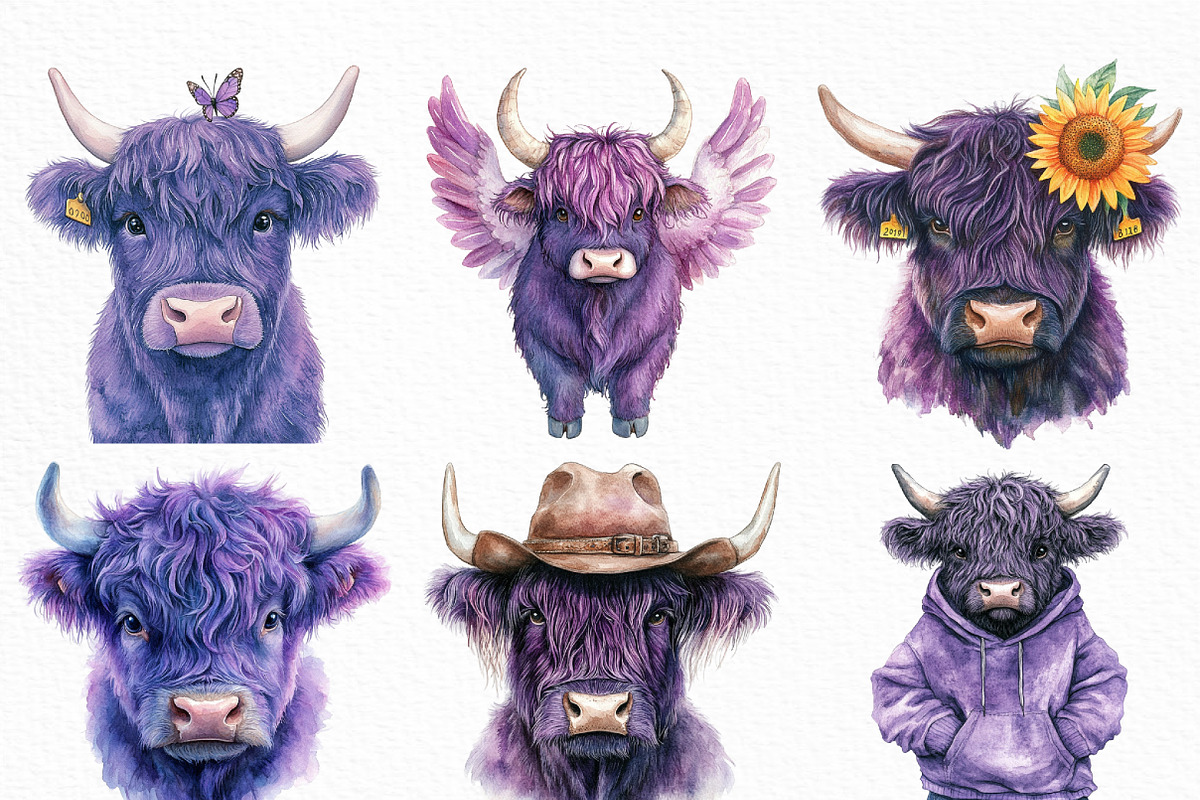 Purple Highland Cow Clipart, an Illustration by Craft Nest (Photo 5 of 6)