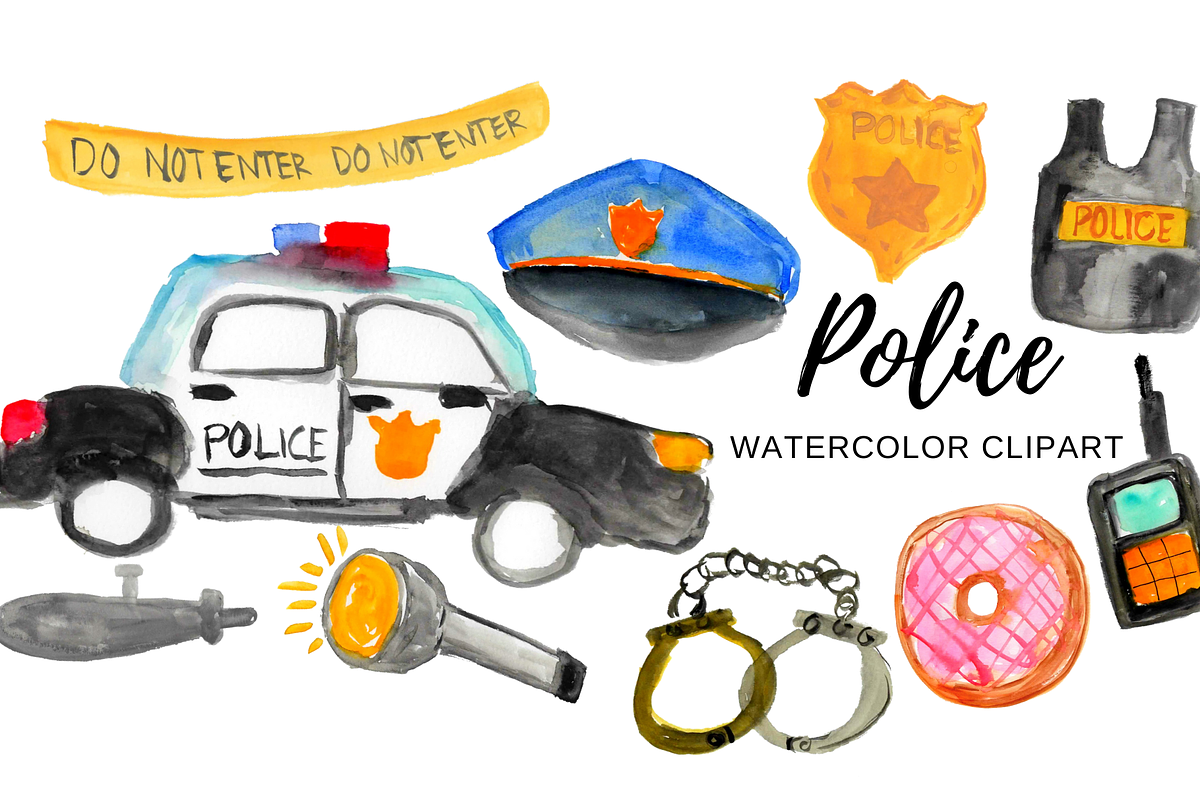 Watercolor police clipart, an Illustration by Writelovely (Photo 1 of 2)
