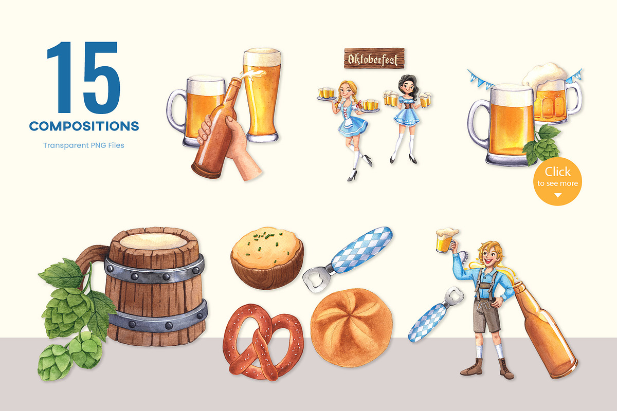 Bavarian Beer Festival Watercolor, a Food Illustration by CreativeValuation (Photo 3 of 12)