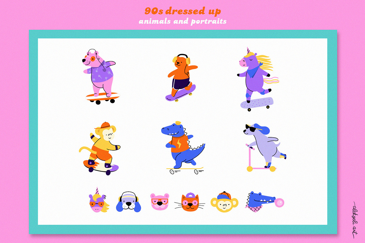 Cool Kid: 90s Graphic & Pattern Set, an Animal Illustration by AlekseliArt (Photo 4 of 13)