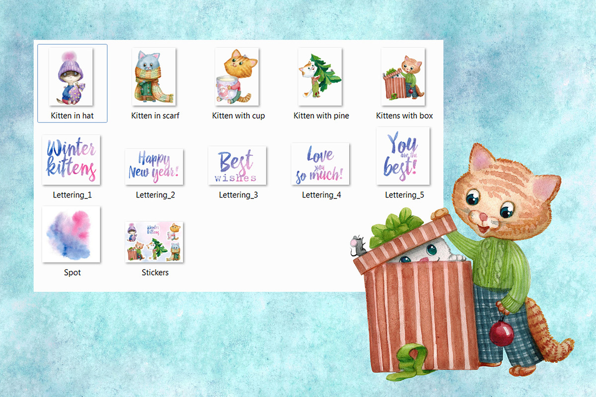 Winter kittens watercolor set, a Graphic by Lososenok (Photo 3 of 6)