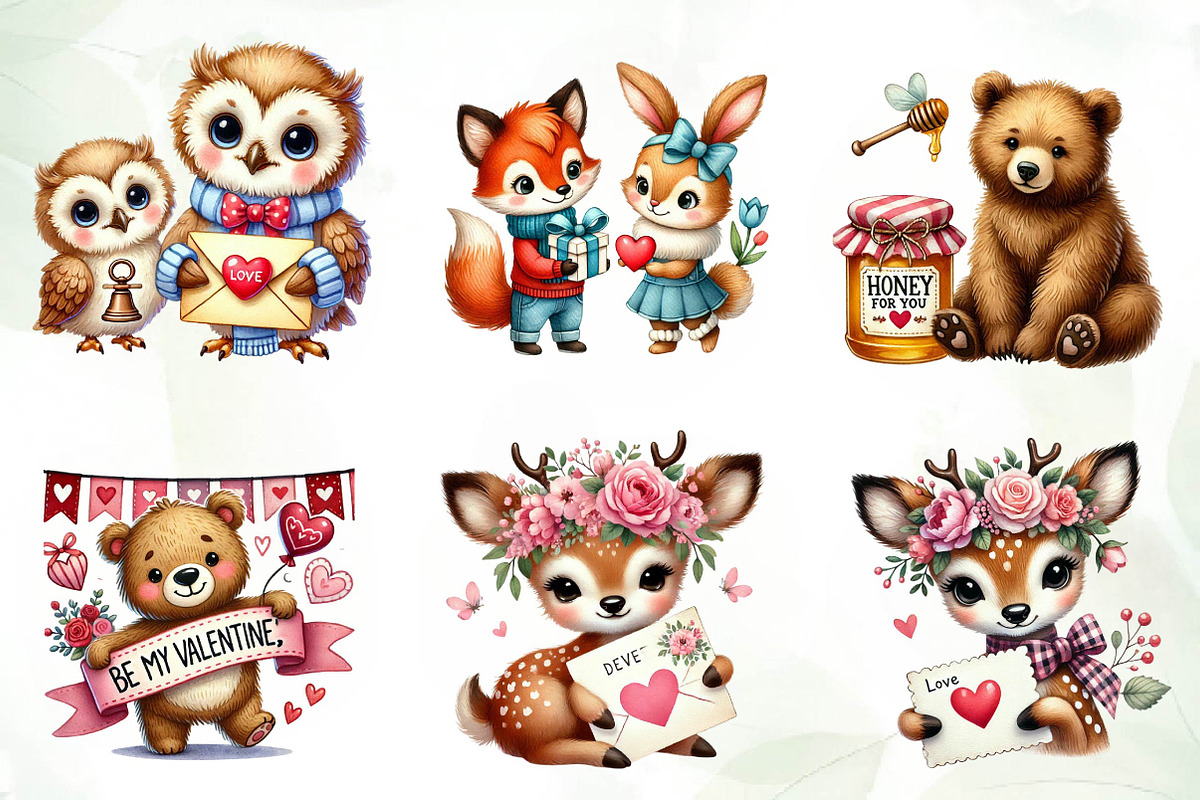 Valentine Woodland Animal Clipart, an Illustration by CreationArt (Photo 2 of 5)