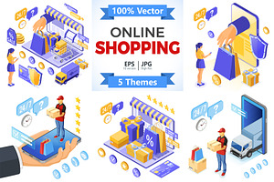 Online Internet Shopping Isometric, a Person Illustration by TAlex