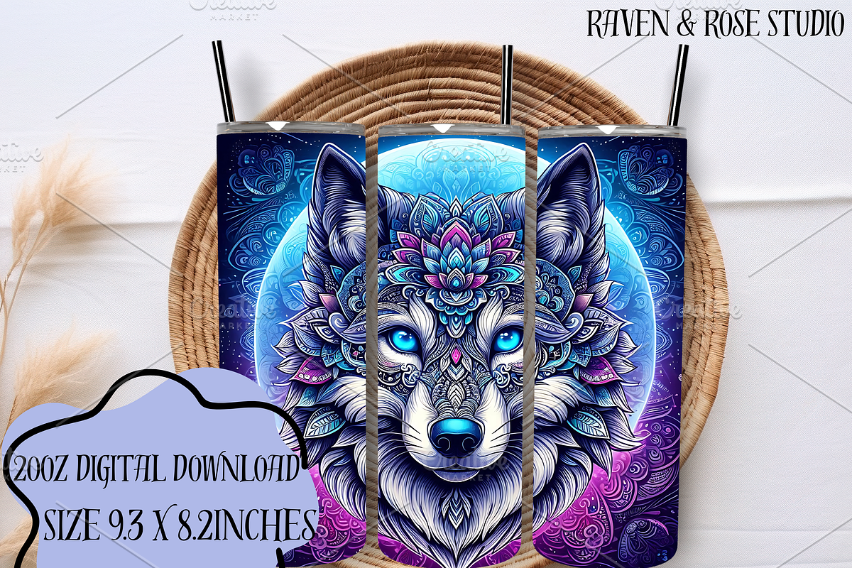 Mandala Wolf 20oz - Pack of 6, an Animal Illustration by Raven&RoseStudio (Photo 1 of 7)