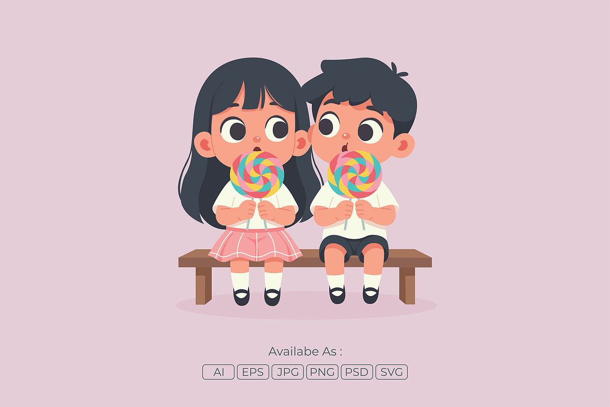 Cute Kids Enjoying Lollipop, a Person Illustration by Partikusi Design (Photo 2 of 3)
