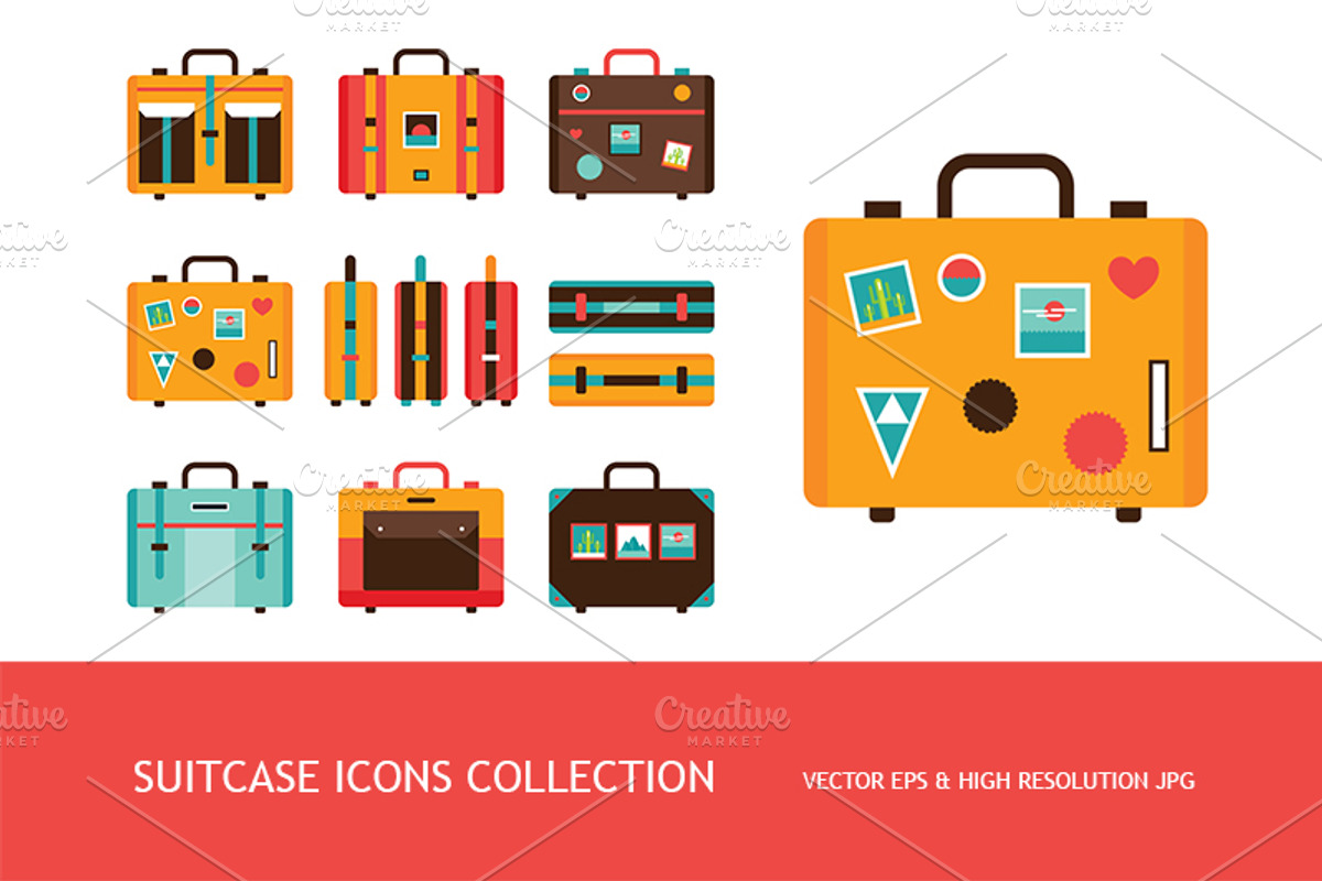 Travel bag Suitcase icons set, an Object Illustration by Anttoniu