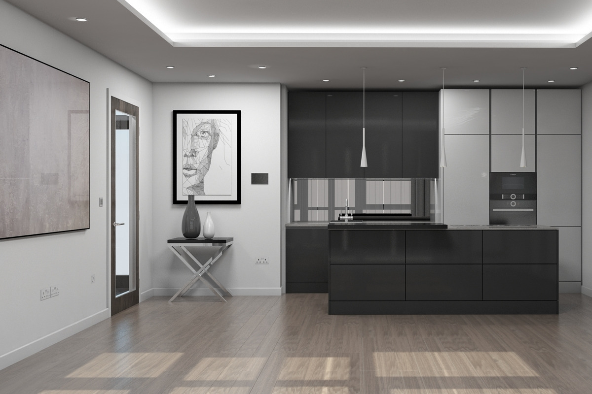 3D Living Room Kitchen Interior, an Architecture 3D Model by Giimann (Photo 4 of 9)