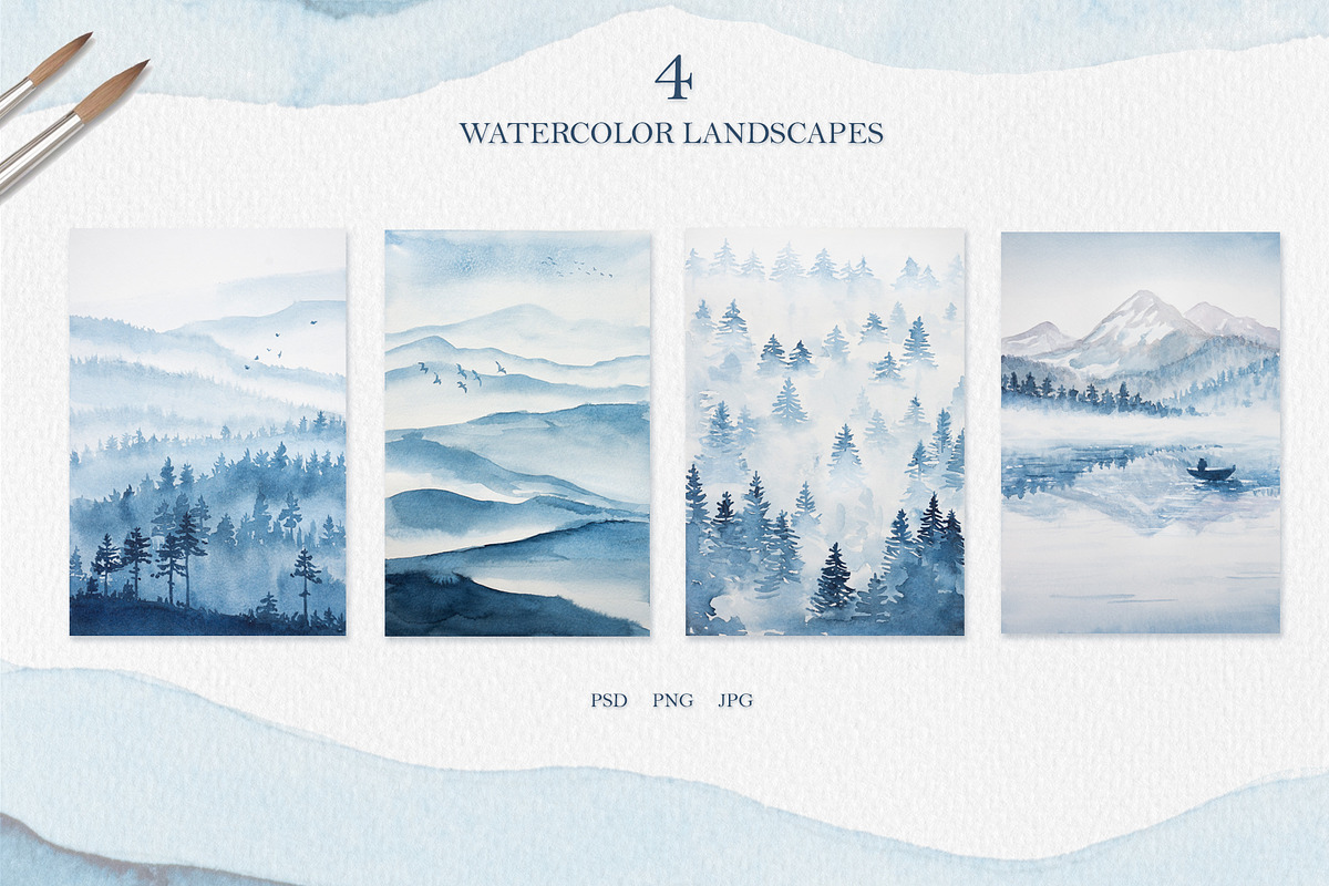 Watercolor landscapes and mountains, a Texture Illustration by Holovei (Photo 6 of 7)