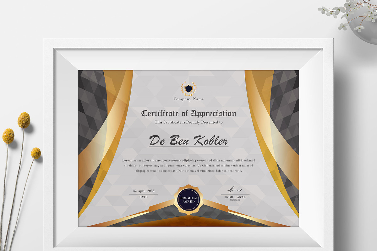Black Stone Certificate Template, a Stationery Template by TelaTemplates (Photo 1 of 9)