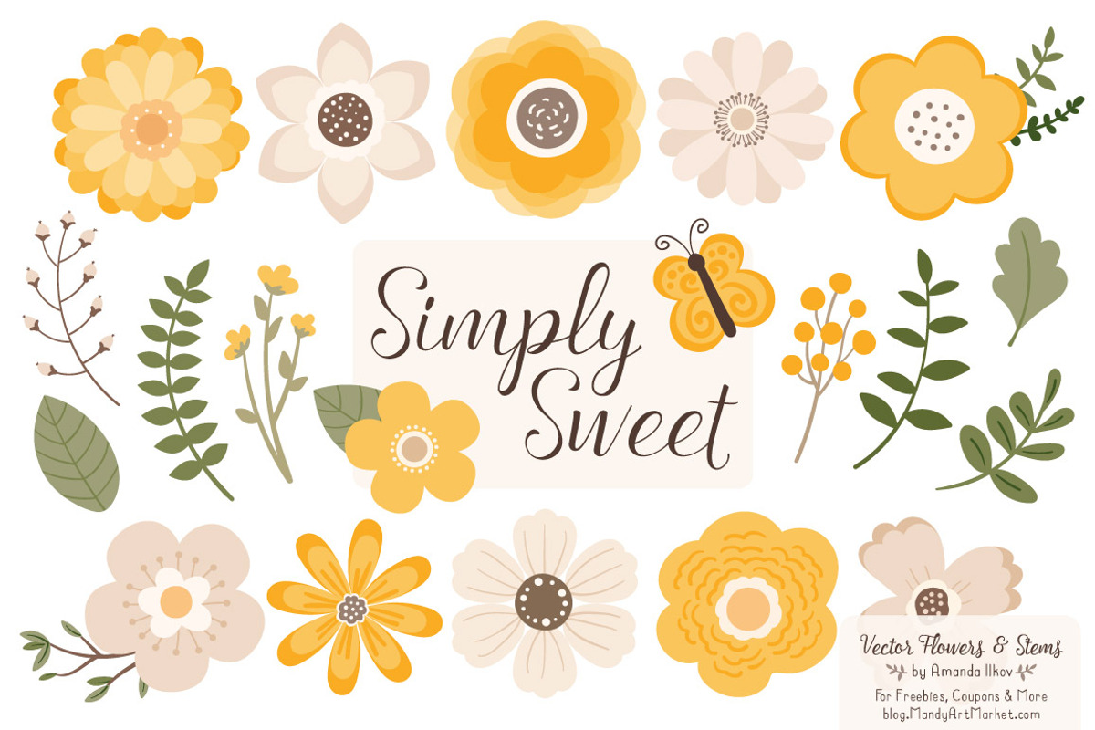 Flower Clipart in Sunshine Yellow, an Illustration by Amanda Ilkov (Photo 1 of 4)