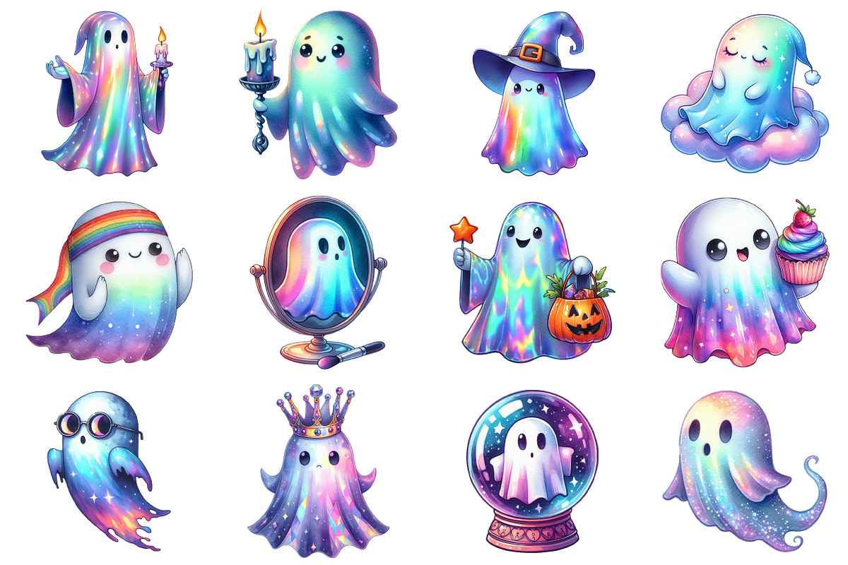 Cute Halloween Ghost Holographic, an Illustration by Daily.Designs (Photo 2 of 6)