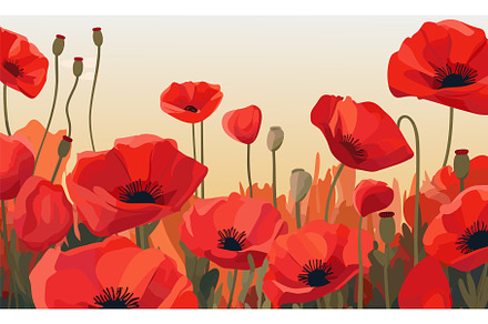Red poppies field landscape. Poppy, a Graphic by LadadikArt