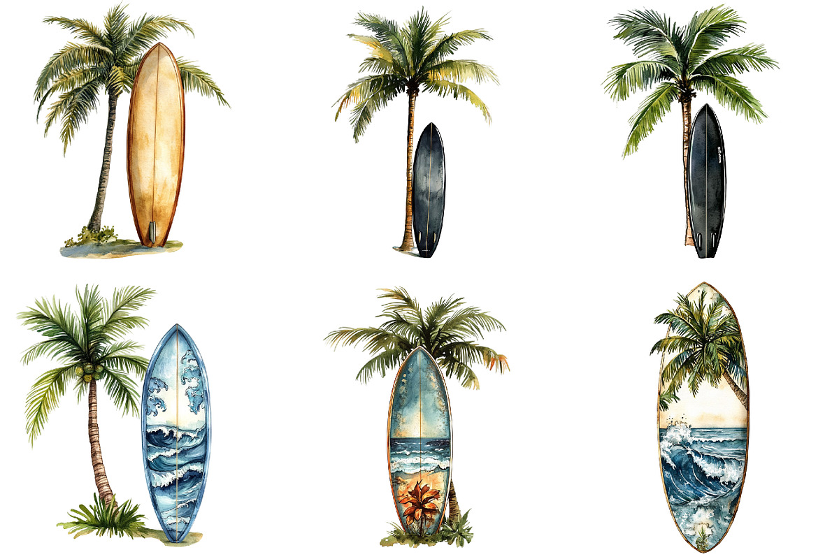 Tropical Surf & Palm Tree Clipart, an Illustration by Pixels.Craft (Photo 4 of 10)