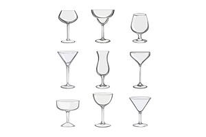 cocktail glasses set cartoon vector, a Food Illustration by pikepicture