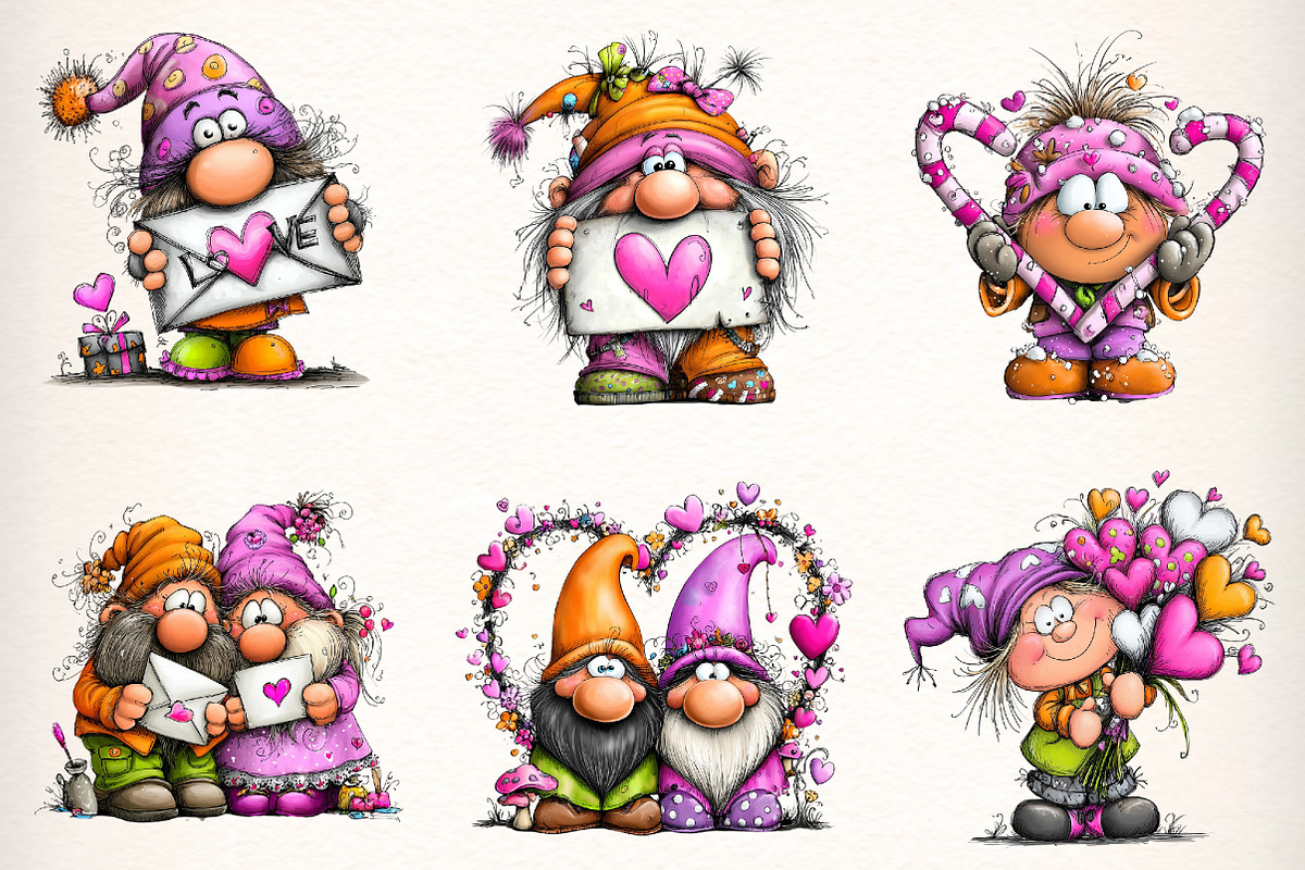 Quirky Valentines Gnome Clipart, an Illustration by Dream Creation (Photo 3 of 6)