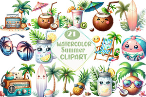 Watercolor Summer Clipart, an Illustration by DreamCafeArt