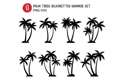 Palm trees silhouettes summer set.