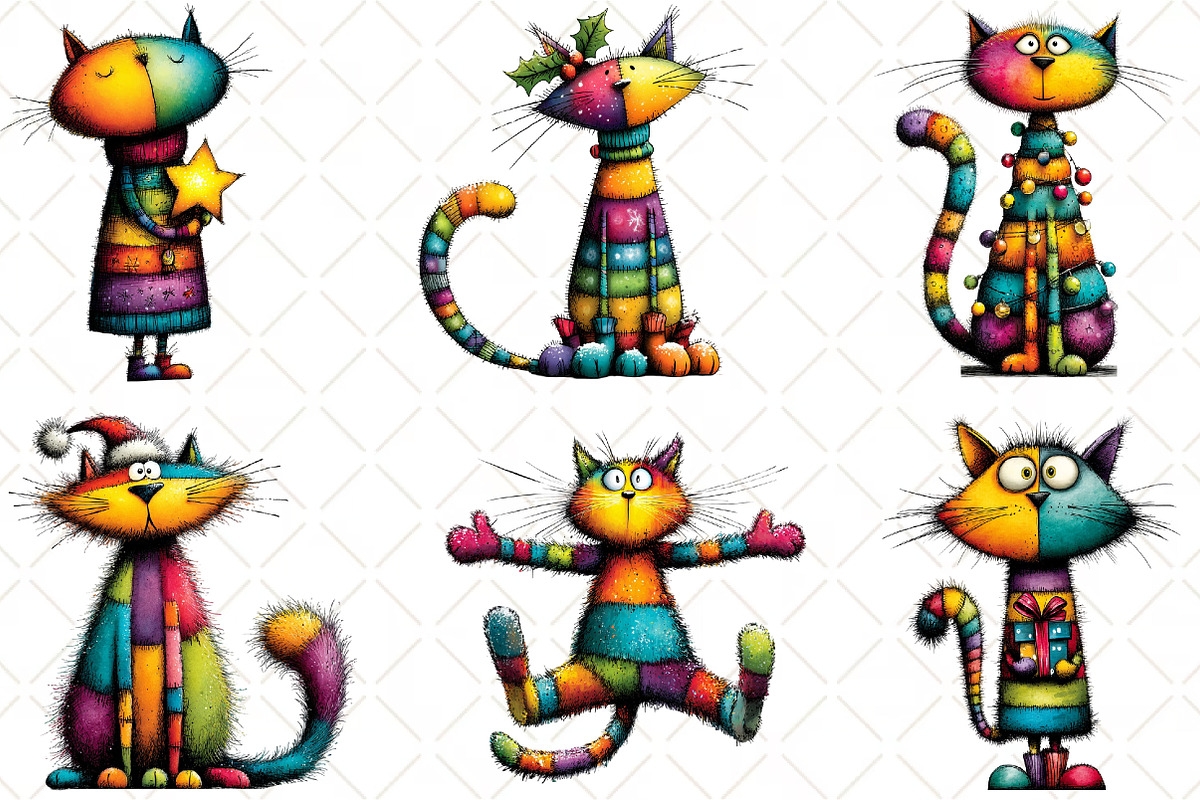 Whimsical Rainbow Christmas Cat, an Illustration by Black Bird Studio (Photo 4 of 6)
