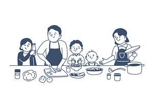 Doodle family cooking. Mother father, a Food Illustration by LadadikArt