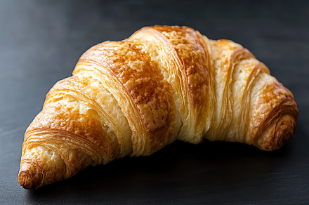 French pastry croissant on black background, a Food & Drink Photo by AlyaAnd