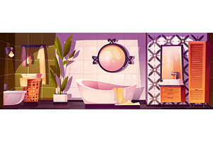 Stylish cartoon bathroom interior, an Object Illustration by art PVP - market