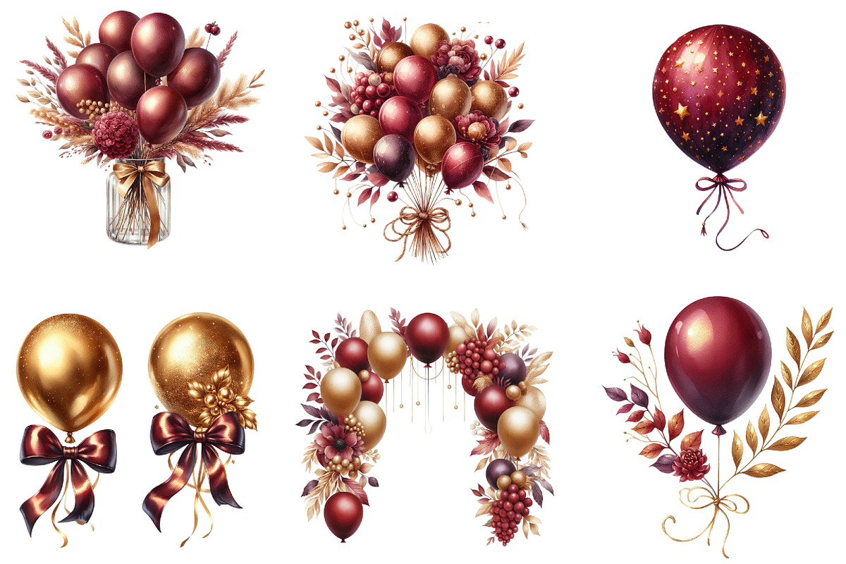 Burgundy and Gold Balloons Clipart, an Illustration by DreamArtGraphic (Photo 2 of 4)
