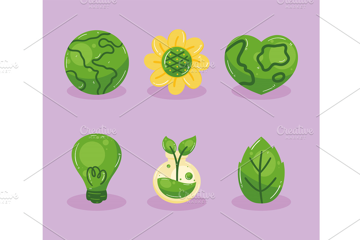 six eco friendly icons, an Object Illustration by studiogstock
