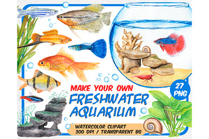 Watercolor tropical fish clipart