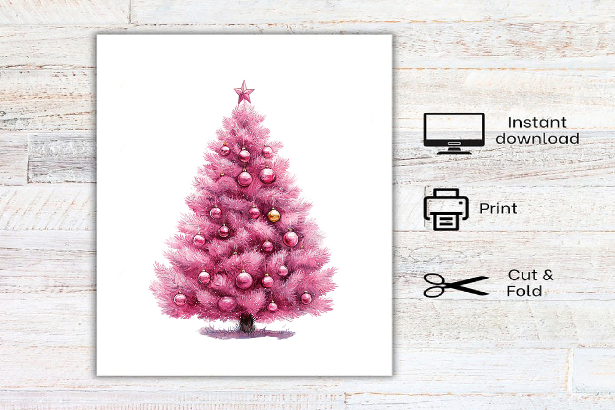 Watercolor Pink Christmas Clipart, an Illustration by Canvas Craft (Photo 7 of 7)