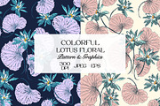 Colorful Lotus Floral Pattern, a Pattern Graphic by StudioGlouna (Thumbnail 1 of 9)