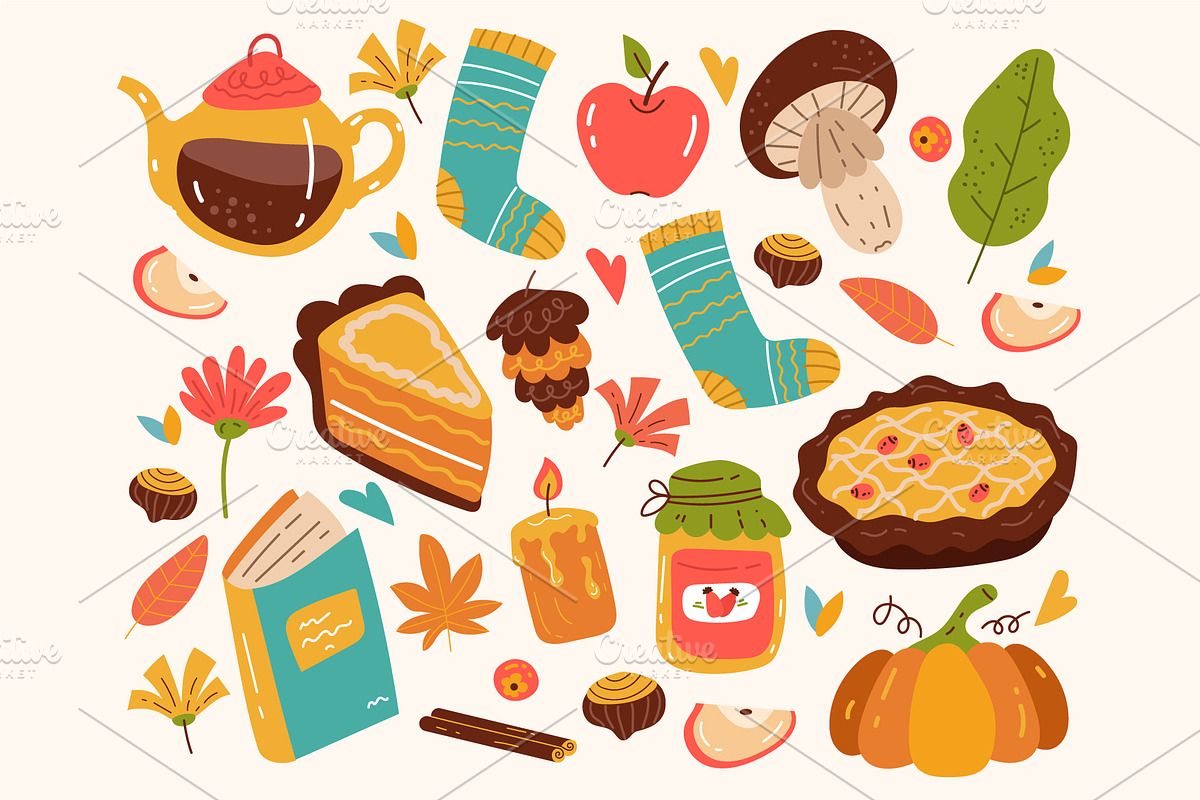 Autumn hand drawn doodle set, a Templates & Theme by PrettyVectors
