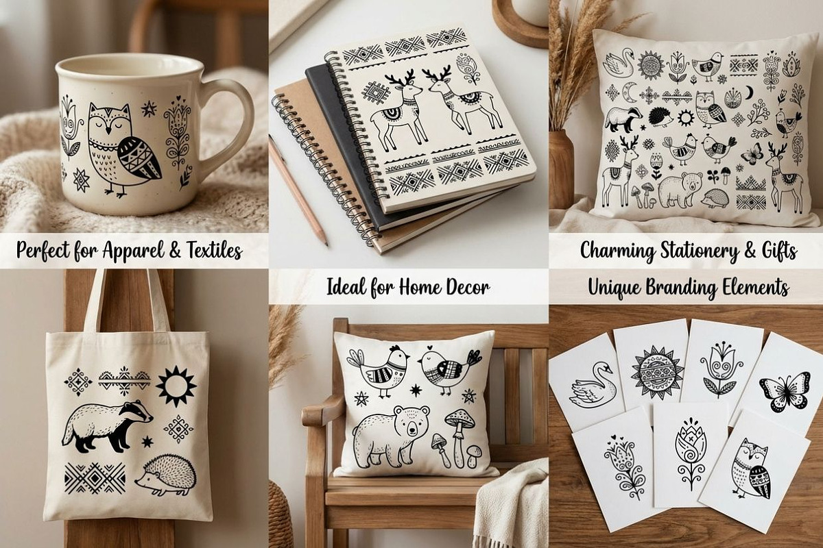 Folk Art Animal Clipart Bundle, an Animal Illustration by PassionPNGcreation (Photo 2 of 5)