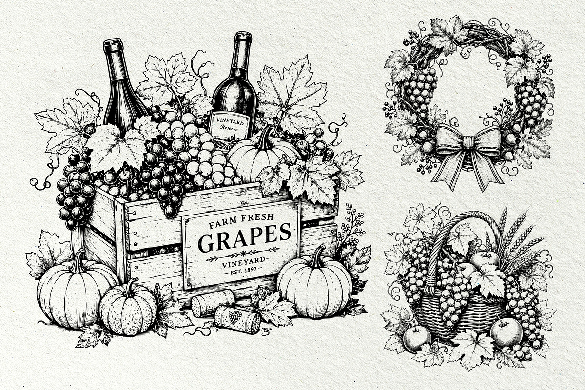 Grape Harvest Vineyard Graphics, a Decorative Illustration by DENIDigitalArtSudio (Photo 5 of 6)