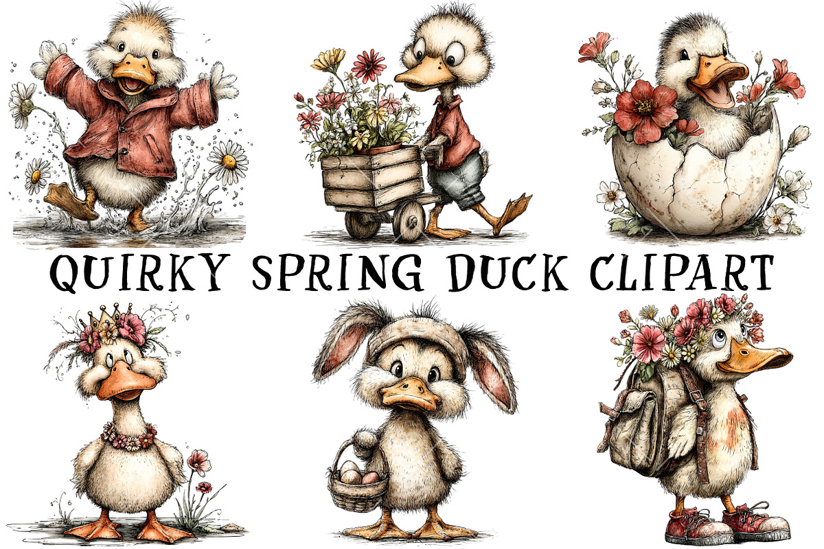 Quirky Spring Duck Clipart, an Illustration by OK Design (Photo 2 of 6)