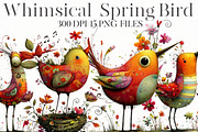Whimsical Spring bird Clipart, an Illustration by Designworld (Thumbnail 1 of 7)