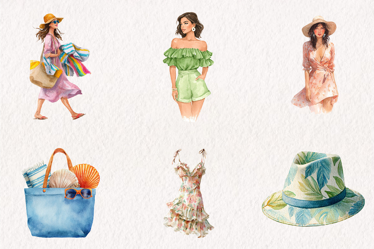 Summer Coastal Fashion Clipart, an Illustration by CreationArt (Photo 3 of 7)