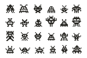 Pixel invaders. Retro space game art