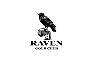 raven crow perch on golf stick Logo, a Branding & Logo Template by funpixel