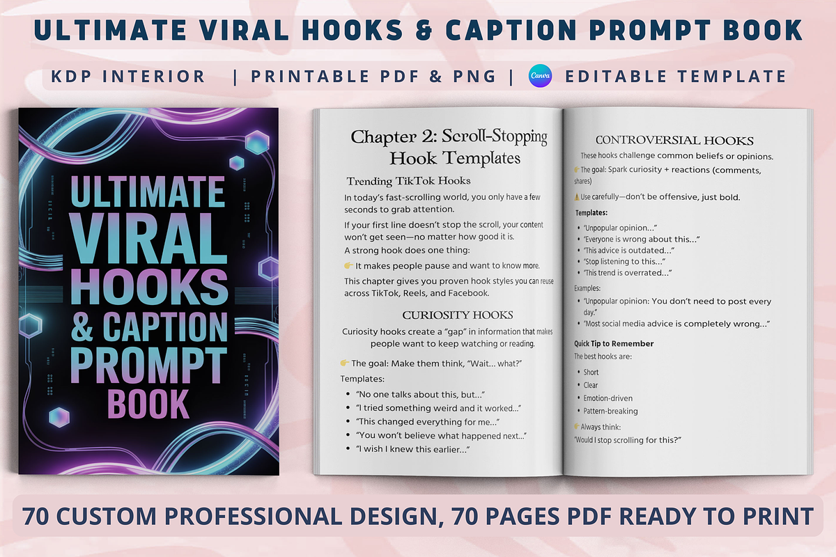 Viral Hooks & Caption Prompt Book, a Design Template by Book2bees (Photo 1 of 4)