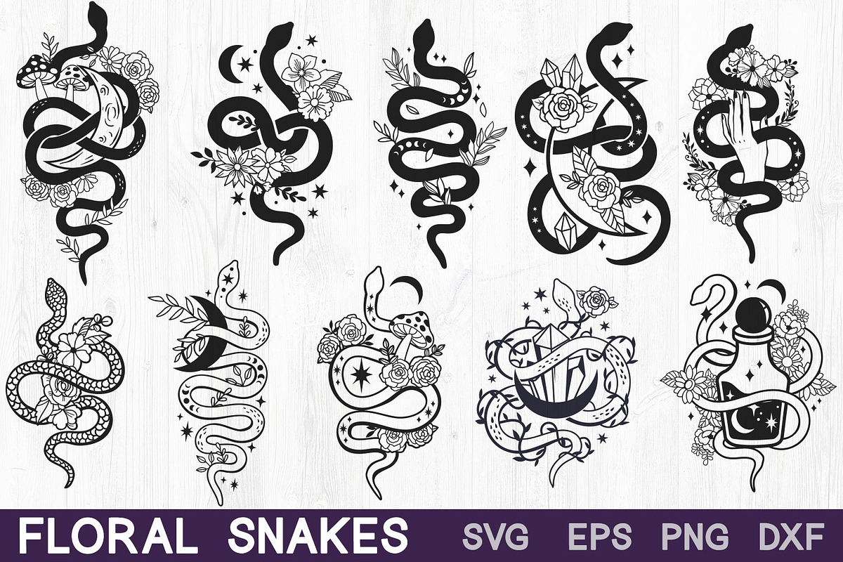 Floral Snakes SVG Collection, an Animal Illustration by TatianaCociorva (Photo 1 of 8)
