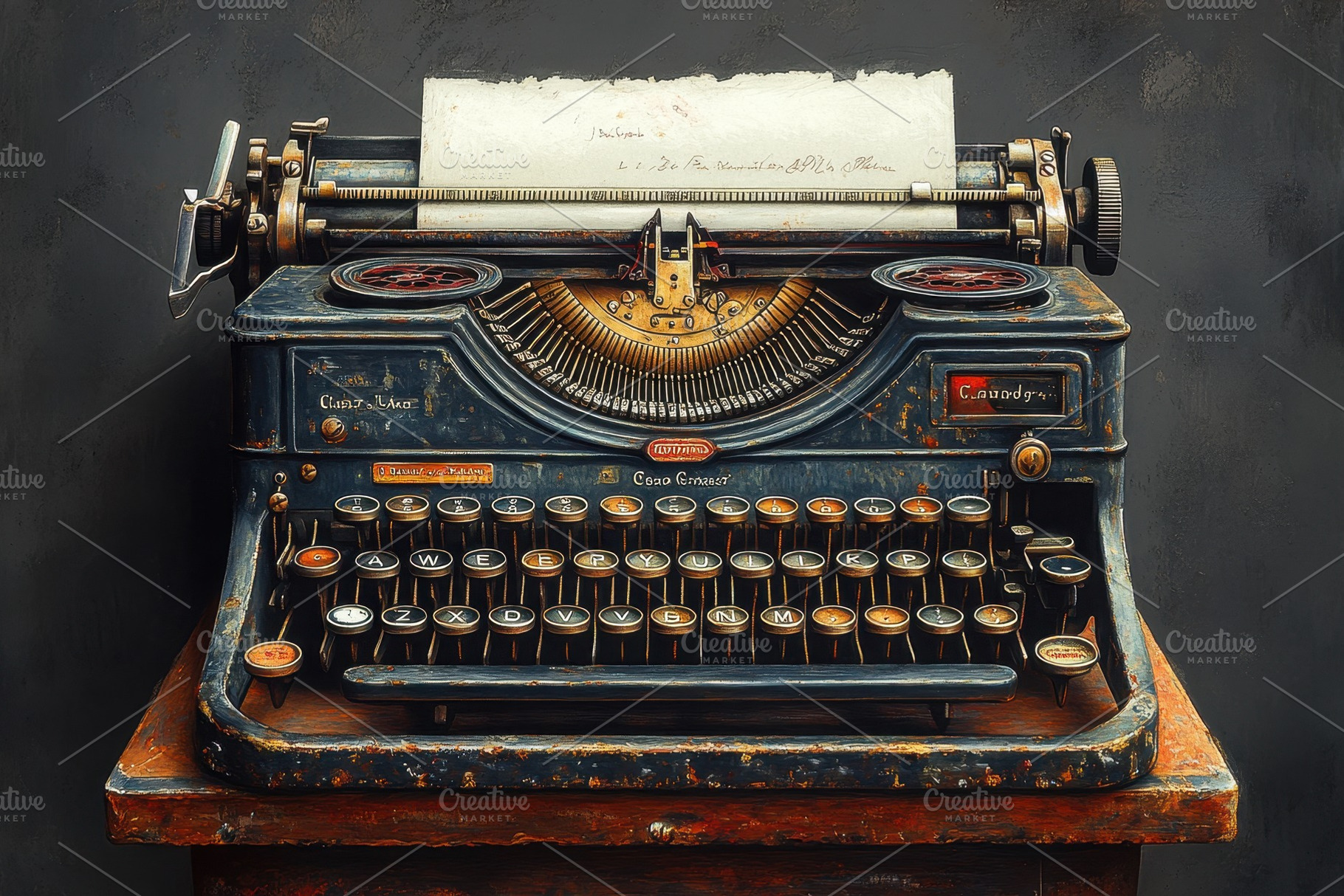 Vintage typewriter on wooden table w, a Photo by Tanuart