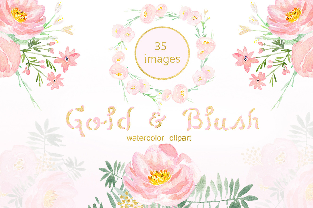 Gold & blush watercolor flowers, an Illustration by LABFcreations (Photo 4 of 6)