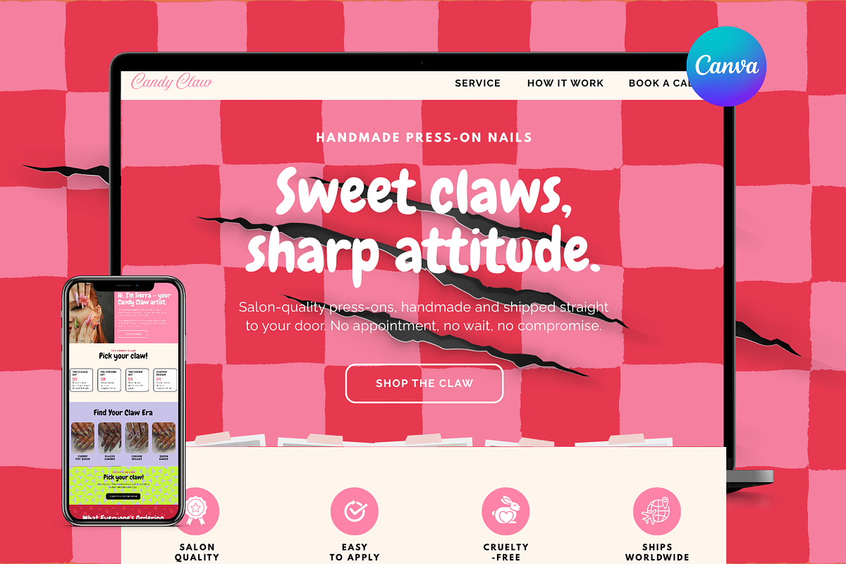 Candy Claw Nail Brand Website Design, a Landing Page Template by thecyella.co (Photo 1 of 5)