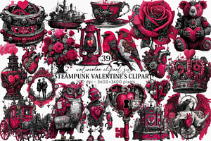 Steampunk Valentine's Clipart Bundle, an Illustration by Canvas Craft
