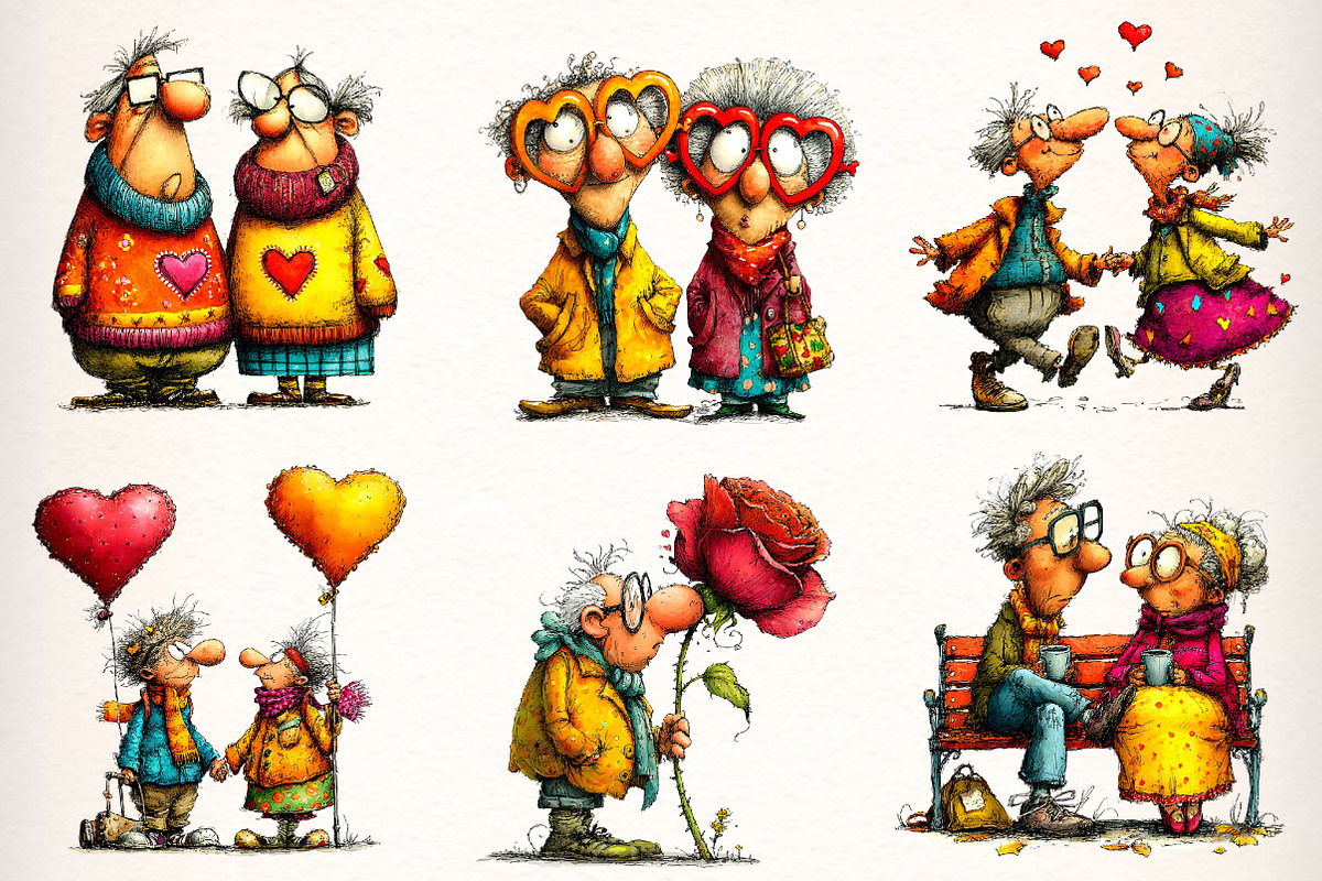 Quirky Valentine Elderly Couple Clip, an Illustration by Dream Creation (Photo 2 of 6)