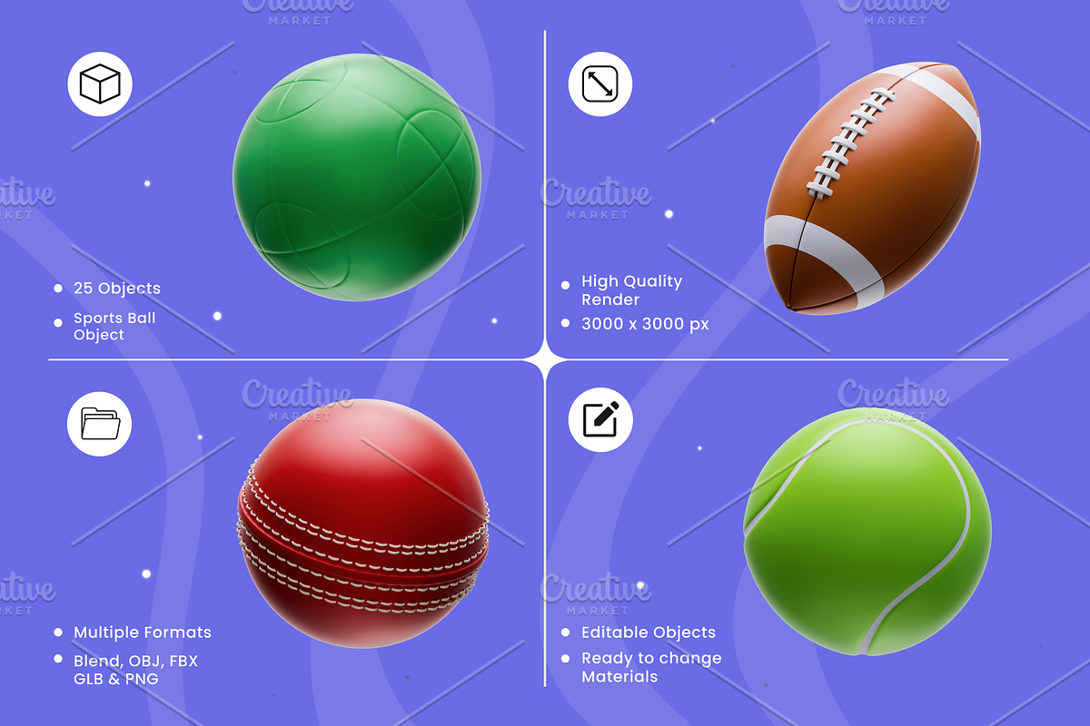 3D Sports Ball Icons, an Object 3D Model by Azam Creative (Photo 2 of 5)
