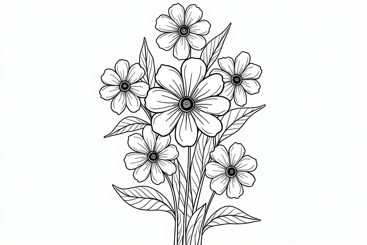 Flower Line Art Coloring Pages Set, an Illustration by jahid234 (Photo 2 of 9)
