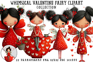 Whimsical Valentine Fairy Clipart, an Illustration by OK Design