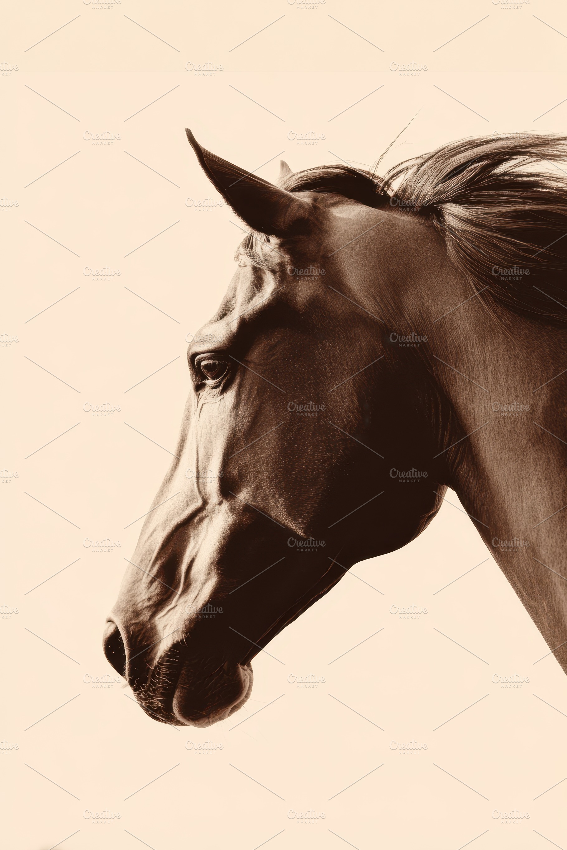 Elegant horse profile in sepia tones, an Animal Photo by AlyaAnd