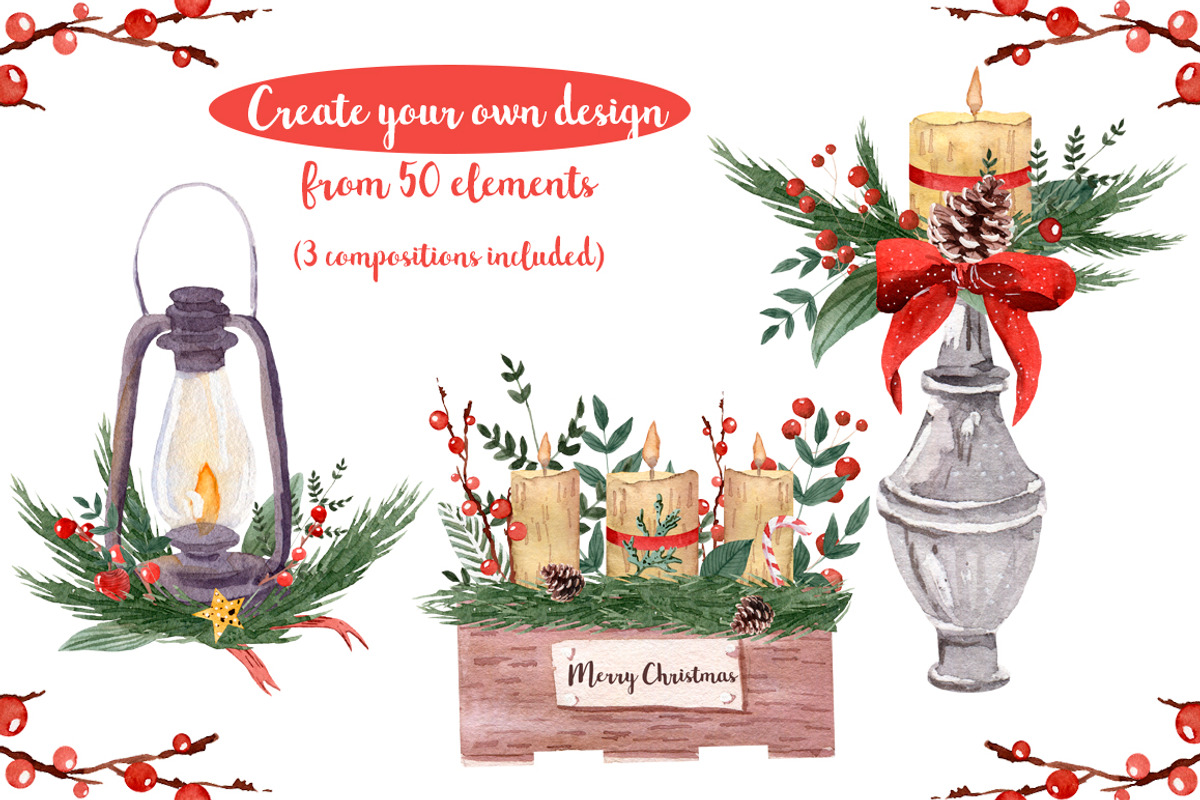 Rustic Christmas Watercolor DIY Set, a Decorative Illustration by Sha1nee (Photo 2 of 5)